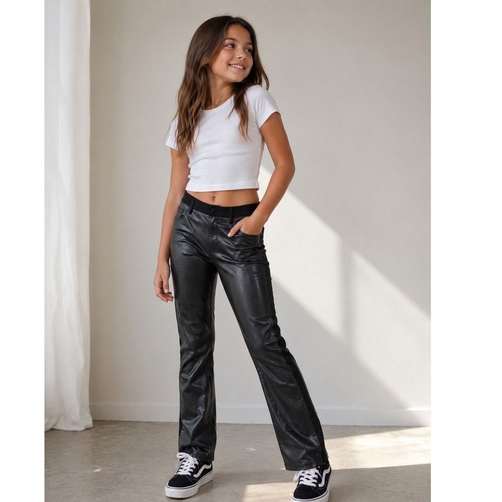 RUUM Faux‎ Leather Front Leggings Girls Size 10 Black